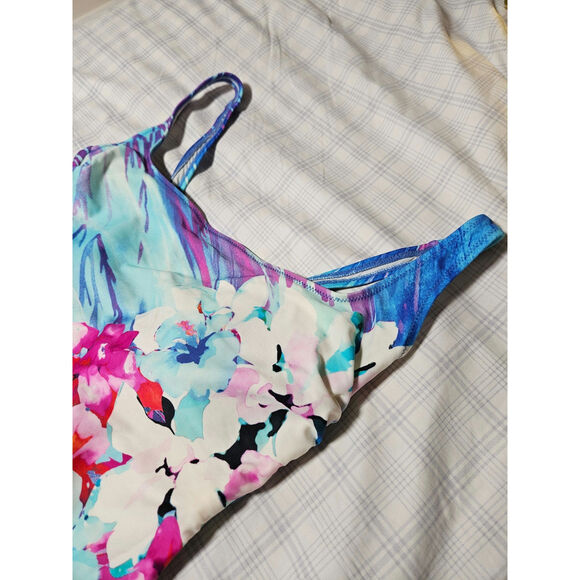 Gottex Square Neck One Piece Swimsuit, Blue Floral, Women's 14 - Picture 2 of 7